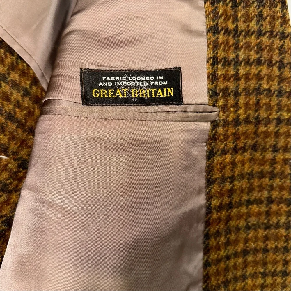 Vtg 70s Tweed Blazer Great Britain Luxury Brown Wool Houndstooth Sport Coat 41L